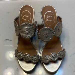 Jack Rogers Metallic Silver Braided Medallion Slide Sandals